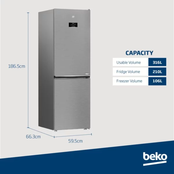 Beko 316Litre Fridge freezer – Pearl Steel B3RCNE364HXB