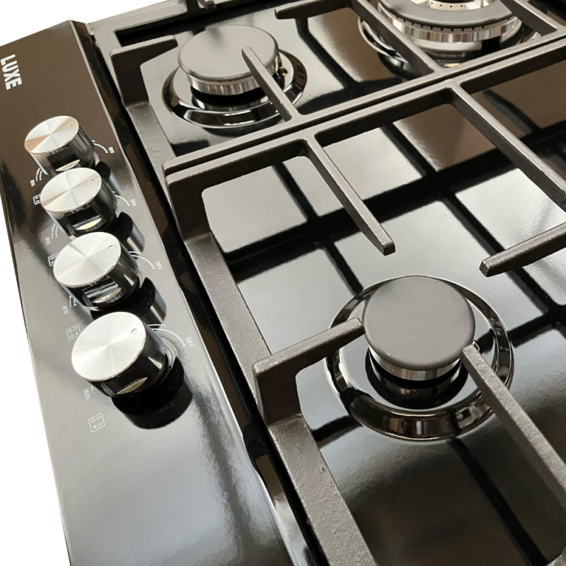 Luxe 60cm Black Enamel Gas hob with Battery Ignition – BS-60-B1